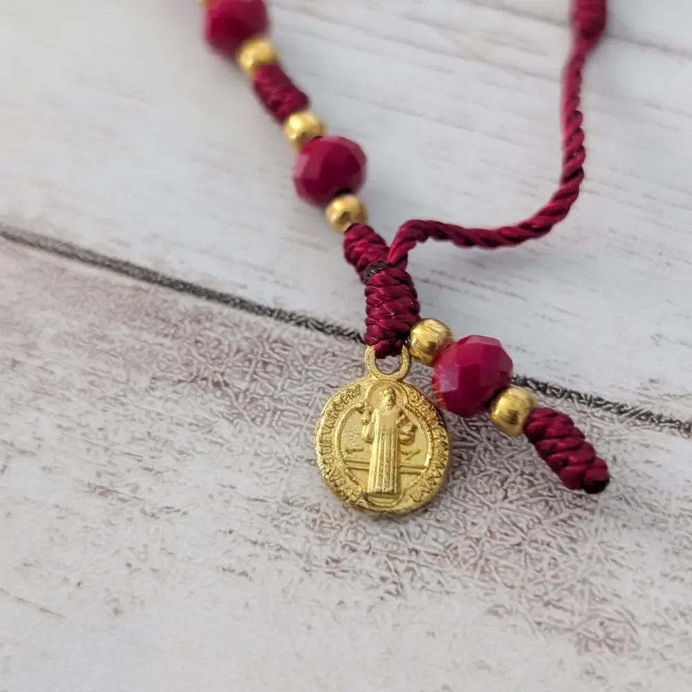 7 Knots Saint Benedict Child's Bracelet Gold Tone & Red Evil Eye St Benedict